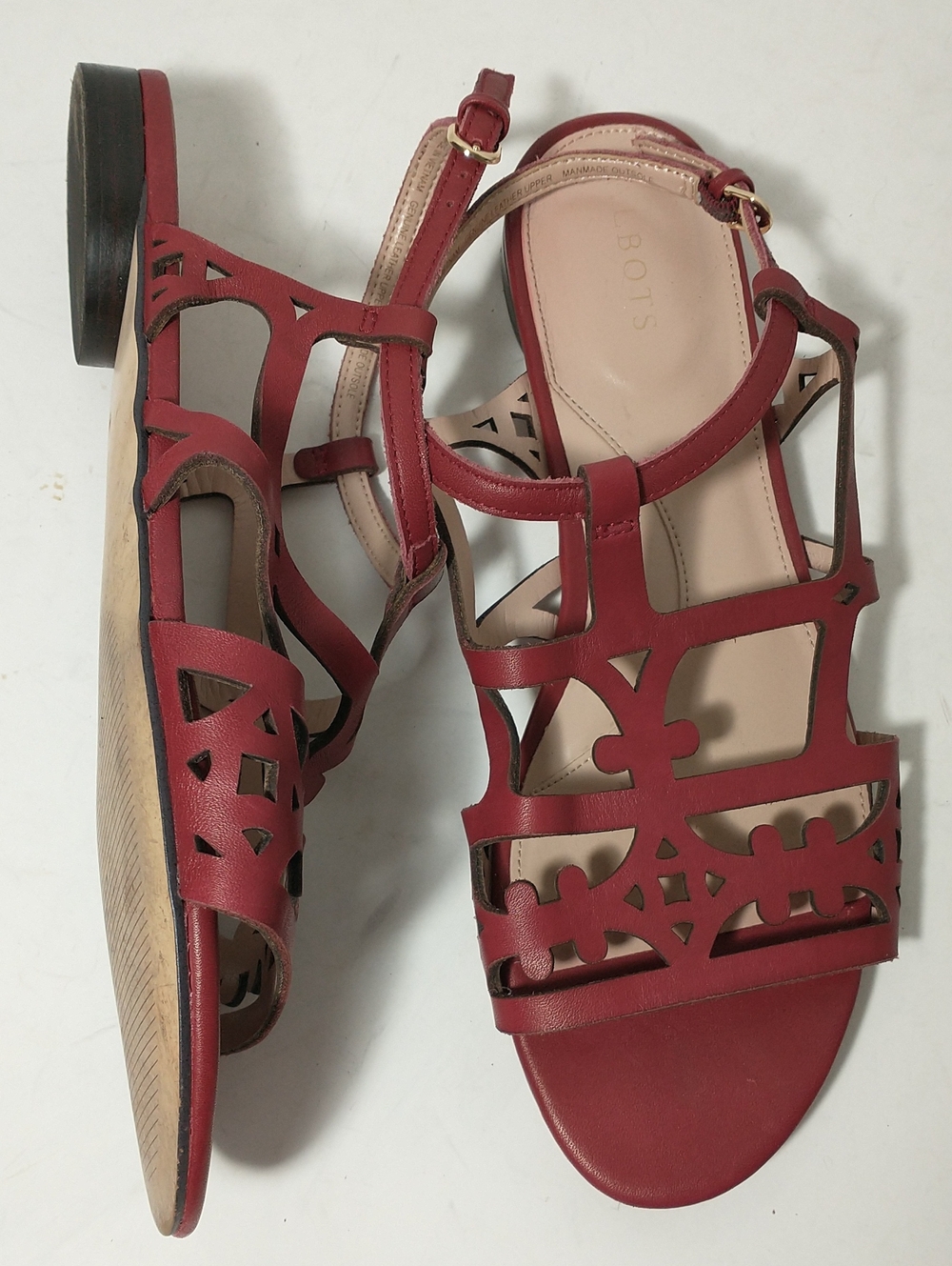 Talbots Leather Kali Laser Cut Sandals, Deep Red, Size 9, Vacation, Cottage Core